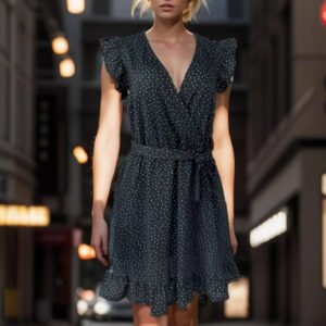 Vestido francés festivo con volantes y lunares