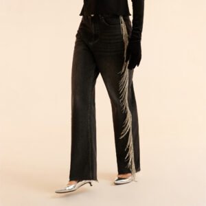 Vaqueros con flecos laterales de pedrería