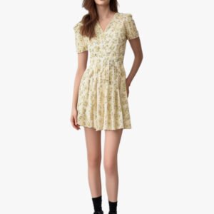 Vestido francés ajustado con escote en V y mangas abullonadas